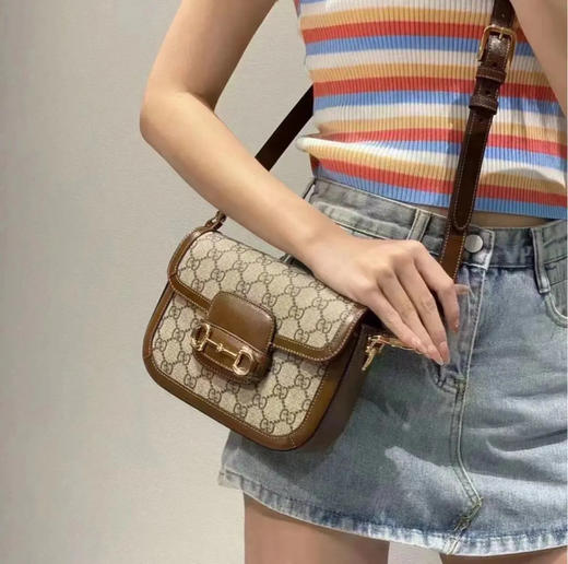 GUCCI 1955 乌木色 老花拼皮 mini 马鞍包 商品图3