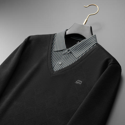 大依优型大码男装冬季加绒假两件POLO衫休闲商务翻领长袖上衣300斤 商品图3