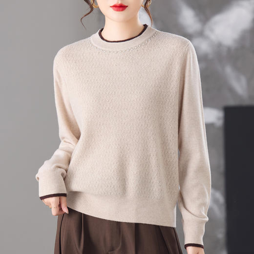 高级感100纯羊毛衫，钉珠短款绵羊毛打底衫上衣服CC-10-6903 商品图3