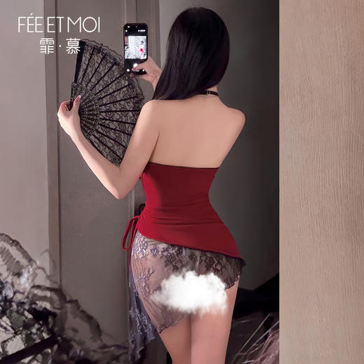 霏慕 诱惑玫瑰挂脖透视连衣裙ZY159 商品图3