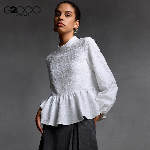 G2000女装FW25商场新款【褶皱肌理/荷叶下摆】气质长袖休闲衬衫58241080 商品图0