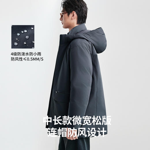 棉仓367815011-【90白鹅绒】冬季男士防风加厚保暖中长款连帽派克羽绒服 商品图2