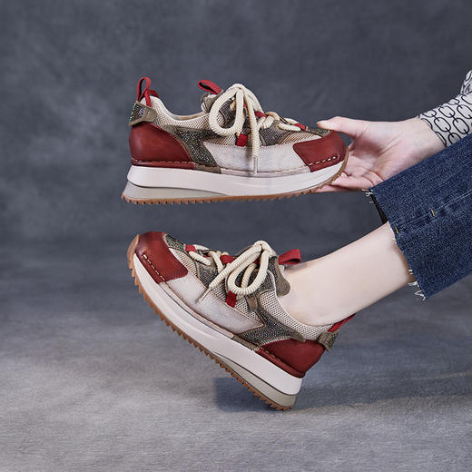 真皮复古老爹鞋厚底休闲，运动鞋烫钻红色鞋子ZM258220 商品图1