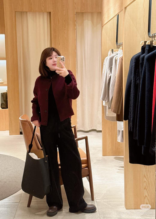 1115-2 小禾 小香风 安可拉红 绵羊毛桑蚕丝 亲肤细腻软糯 双面呢 小洋装 无领短大衣 商品图10