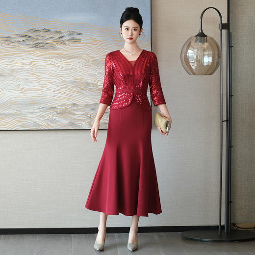 5IF5079-1高端喜婆婆婚宴装2025新款新娘婚礼喜妈妈鱼尾裙钉珠晚礼服连衣裙 商品图2