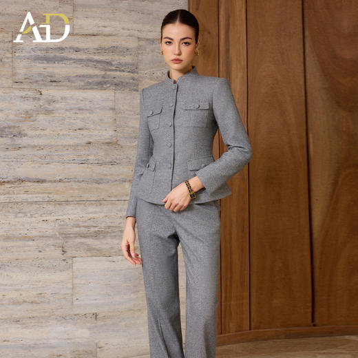 AD轻奢职业装一整套女2025新款秋冬简约通勤阔腿裤两件套灰色正装 商品图1