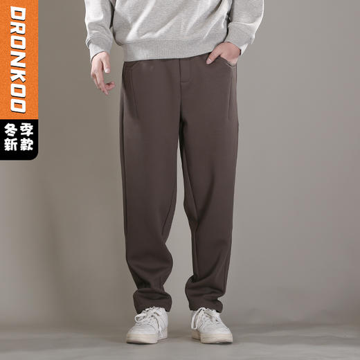 DRONKOO 2025 抽绳口袋结构斜纹暗格针织复合绒厚休闲长裤 商品图0