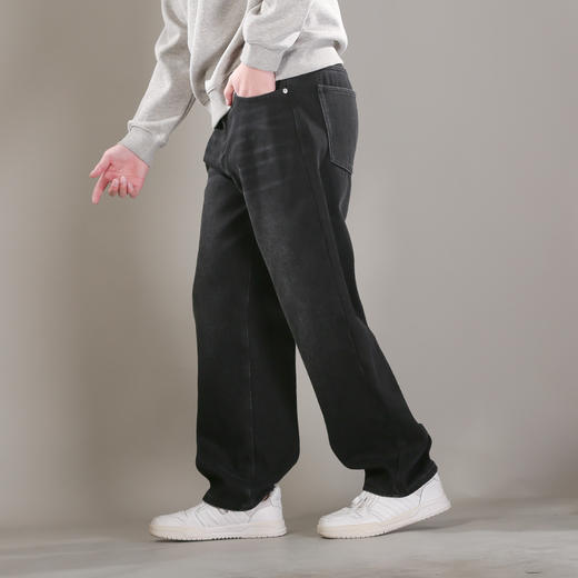 DRONKOO 2025 正常腰表袋撞色绣线复合厚绒厚牛仔长裤 商品图2
