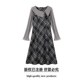 奢姿大码女装2025冬季减龄格纹连衣裙胖妹妹娃娃领设计时尚裙子9954894337