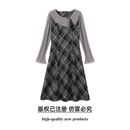 奢姿大码女装2025冬季减龄格纹连衣裙胖妹妹娃娃领设计时尚裙子9954894337 商品图0