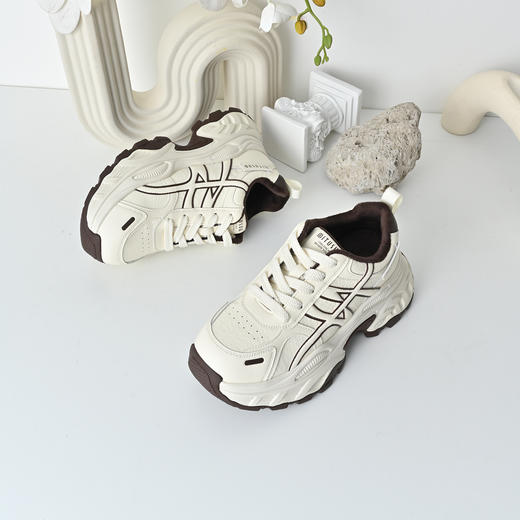 经典鲨2025冬季专柜新款潮流拼色加绒保暖系带休闲老爹鞋女KW219-558201 商品图3