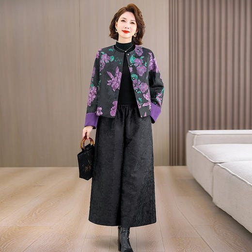 XY5631 新中式织锦提花秋冬新款高端复古圆领国风短款外套女 商品图3