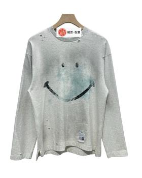 男款破洞做旧印花长袖T恤hu019