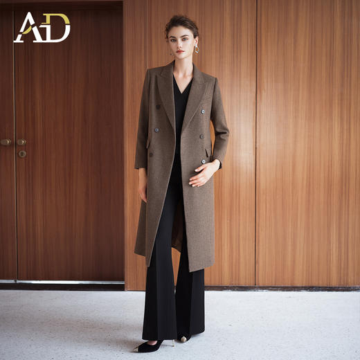 AD秋冬高级感棕色羊毛大衣女2025新款英伦风直筒中长款毛呢外套 商品图2