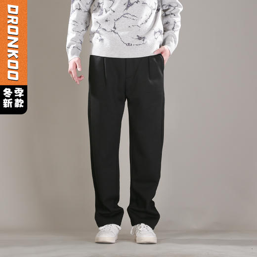 DRONKOO 2025 半松紧前织带皮标麦穗纹复合绒厚休闲长裤 商品图0