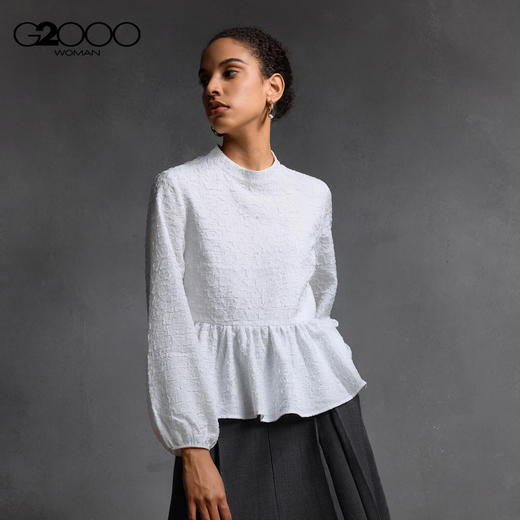 G2000女装FW25商场新款【褶皱肌理/荷叶下摆】气质长袖休闲衬衫58241080 商品图1