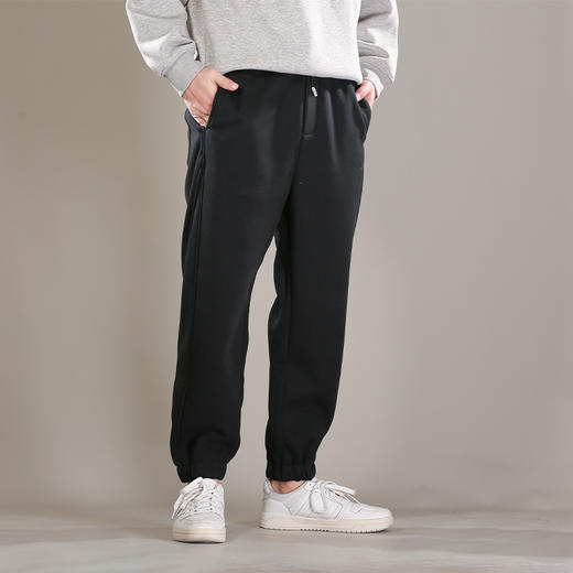 DRONKOO 2025 抽绳松紧腰左侧错位O刺绣橡筋口复合厚绒厚长卫裤 商品图2