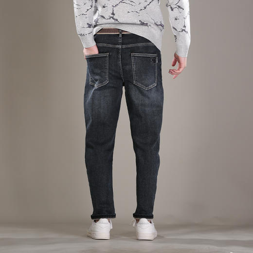 DRONKOO 2025 织带腰带表袋右后袋蓝底绣线一体薄绒厚牛仔长裤 商品图4