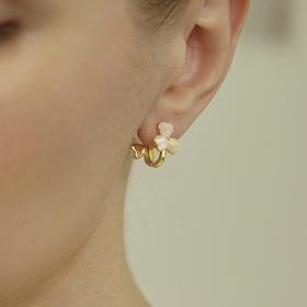Oflye潮流饰品 猫眼石花朵耳环女小众设计感高级轻者耳扣气质时尚百搭精致耳饰