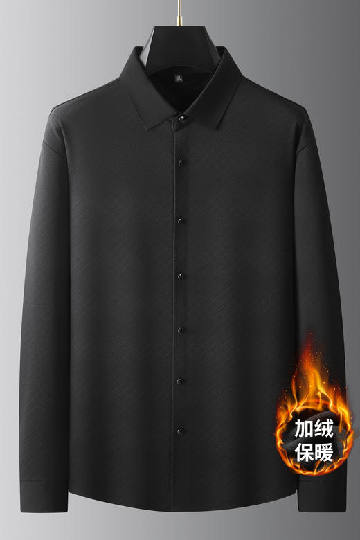 大依优型大码男装秋冬免烫加绒翻领长袖衬衫休闲商务衬衣上衣300斤 商品图5
