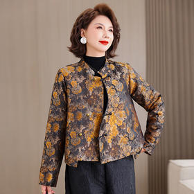 2025新款新中式妈妈国风外套女提花盘扣立领夹棉高端洋气百搭外套
