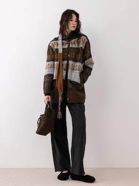 COCO ZONE 秋冬设计感拼色圆领单排扣针织开衫CC1D2510