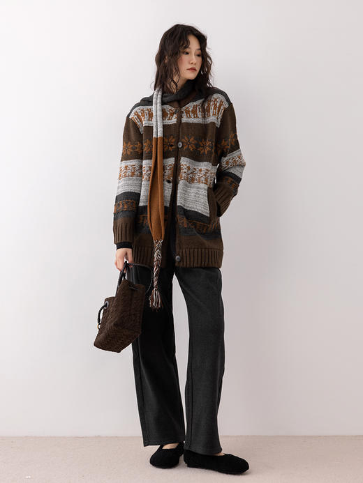 COCO ZONE 秋冬设计感拼色圆领单排扣针织开衫CC1D2510 商品图0