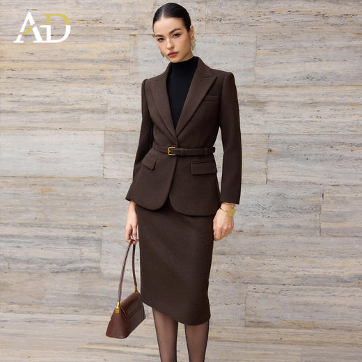 AD绵羊毛西装套装女气质老钱风职业装毛呢西服外套秋冬通勤两件套 商品图3