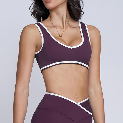 跃牌【轻匀系列】新款撞色宽肩带运动内衣防震女一体式瑜伽文胸户外健身服WX6368 商品图2