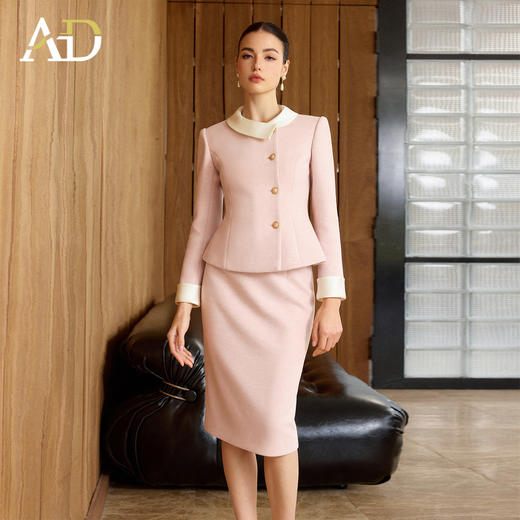 AD高级感粉色穿搭一整套女2025新款秋冬名媛小香风两件套羊毛半裙 商品图3