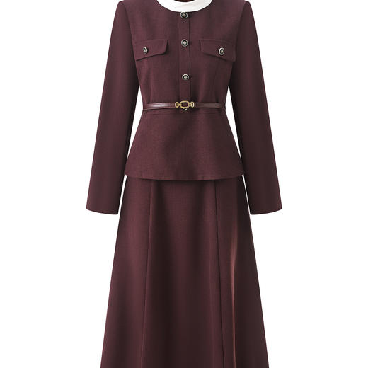 「高货wl」全新升级【铂金会员441/天猫599/差价158】(99220)洛诗琳2025秋冬知性通勤撞色收腰上衣高腰A字半裙两件套 商品图3