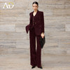AD老钱风西装三件套女2025秋冬加厚灯芯绒马甲套装红色显瘦阔腿裤 商品缩略图0