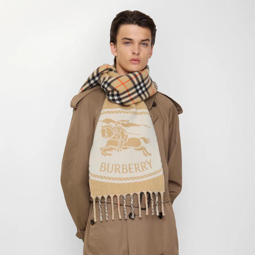 BURBERRY 巴宝莉 中性双面两用骑士印章羊绒围巾 格子 8109751 A2021 商品图8