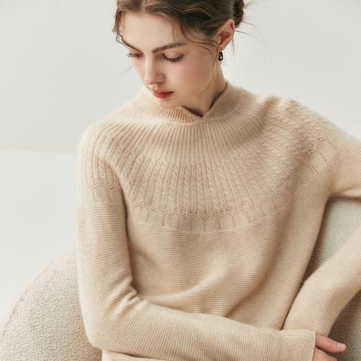 「高货rig」全新升级【铂金会员441/天猫599/差价158】(13455)洛诗琳新中式立领羊绒衫2025秋冬复古绞花羊毛针织打底衫 商品图2