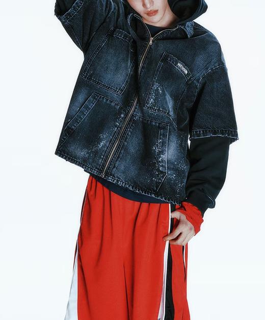中性款拼接连帽牛仔外套 商品图2
