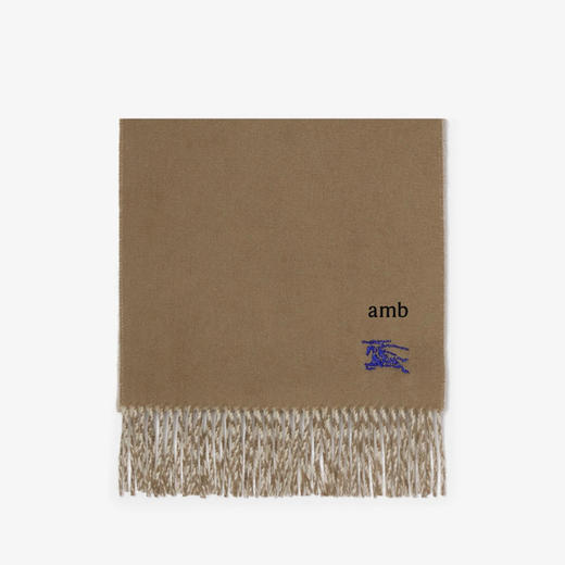 BURBERRY 巴宝莉 中性马术骑士刺绣徽标双面羊绒围巾 驼色 8109552 A1481 商品图1