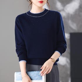 高级感100纯羊毛衫，钉珠短款绵羊毛打底衫上衣服CC-10-6903