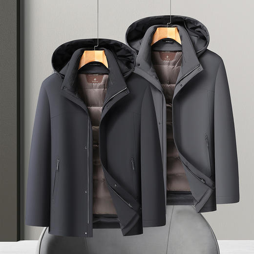 【可拆卸内胆】【鹅绒服】【DWY】大依优型大码男装可拆卸鹅绒连帽羽绒服外套加肥加大男士上衣 商品图1