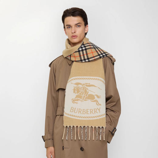 BURBERRY 巴宝莉 中性双面两用骑士印章羊绒围巾 格子 8109751 A2021 商品图6