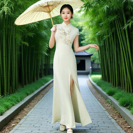 旗袍2025新款高端走秀中国优雅改良连衣裙修身舞台长款演出服 商品图2