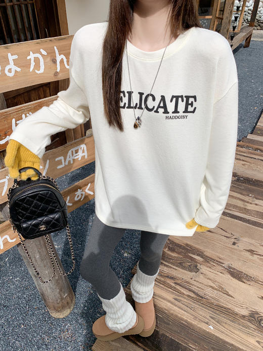 【149元任选2件】现货！米白色印花打底t恤内搭单穿长袖 商品图6