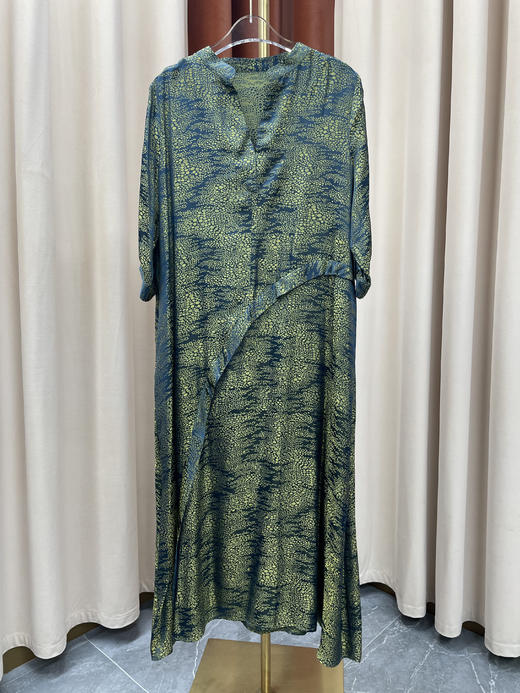 「断码清仓」墨绿色艺术感抽象印花不规则真丝长裙 L码 ZFYY052 商品图0