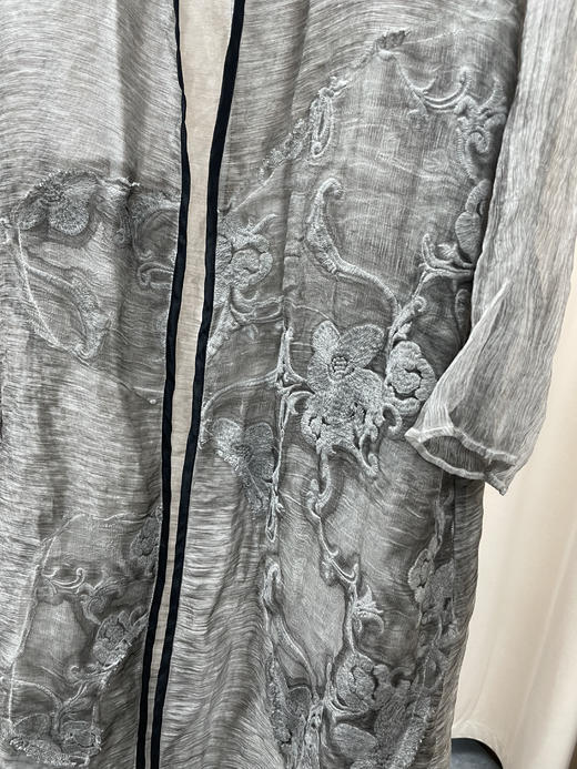 「断码清仓」七分袖复古灰刺绣亚麻桑蚕丝开衫外套 L码 ZFYY058 商品图1