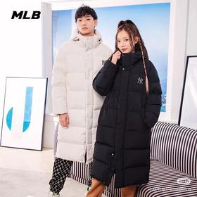 MLB冬季新款长款鹅绒情侣连帽羽绒服