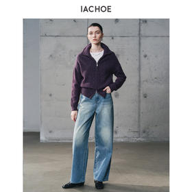 棉仓3671506006-紫色牦牛绒花纱厚款拉链开衫女 25秋冬立领加厚保暖毛衣