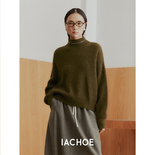 棉仓3571505017-苔原绿羊毛羊驼厚款毛衣 25秋冬松弛感半高领羊毛衫 商品图1