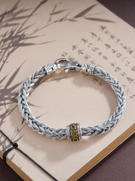 子佩集S925银【古韵绅华】手链【YFSL013】纯银仿古金珠转运交织镀金2503 商品图0