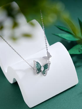 子佩集S925银【彩蝶绘梦】套链【YL-7417】纯银项链时尚翡翠两只蝴蝶2503