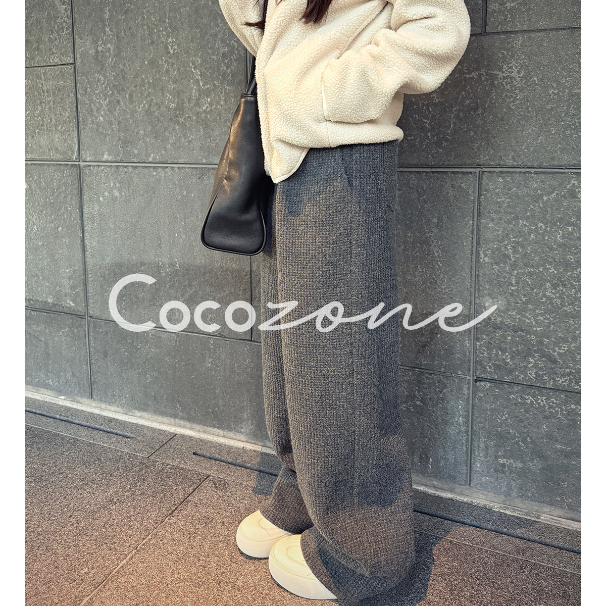 COCO ZONE 刘 一一 “华夫格”抽绳纯色直筒阔腿休闲裤 CD1A1718