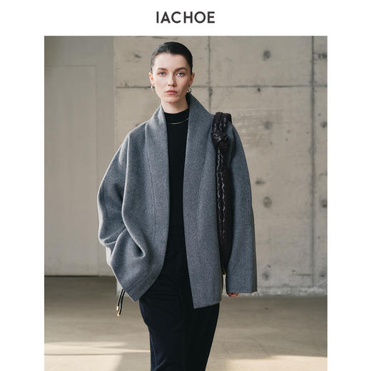 棉仓3671566008-羊毛羊绒双面呢ROW腰带浴袍大衣女 25秋冬短款收腰毛呢外套 商品图1